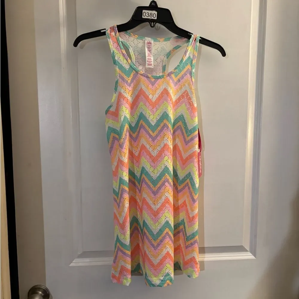 Colorful Justice Chevron Tank Style Coverup Girls Sz M /10